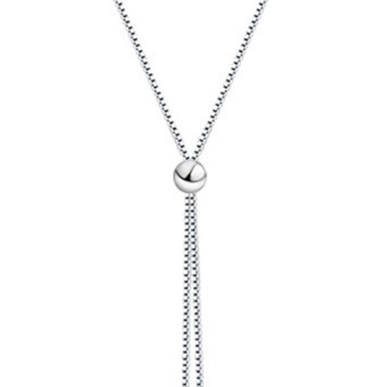 Bead Bolo Tie Pendant Necklace Silver Clavicle Chain Choker Simple Cool Necklace