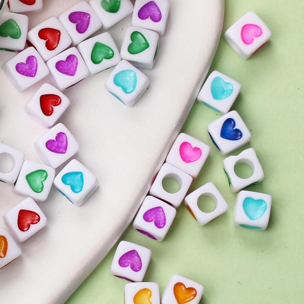 Jewelry Making 50PCS 7mm Pendant Wholesale Accessories Heart Square Acrylic Loose Beads Necklace Bracelet DIY for