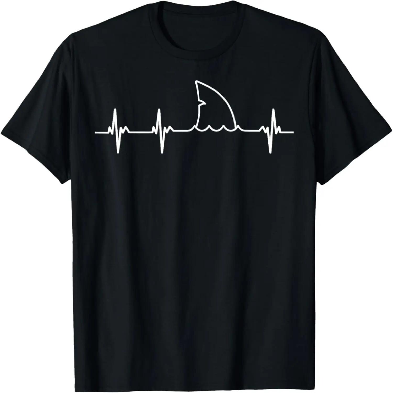 shark fish ocean white fin heartbeat graphic cool design T-Shirt S чёрный