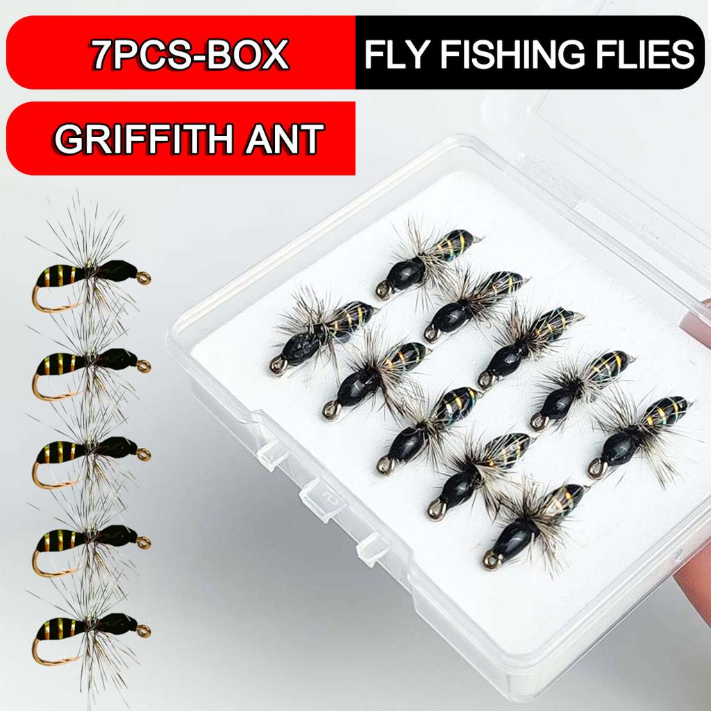 7Pcs Griffith Ant(Black)Fly for Trout Fishing Nymph Artificial Bait Lure-Fly Fishing Flies Bait-With Flies Box