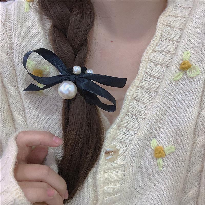 Pearl Bow Hair Band ~ French Elegant and Versatile Hair Tie Rubber Band Hair Tie