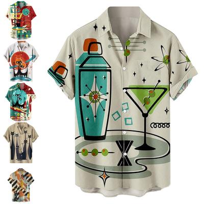 Camisa de verano europea y americana de talla grande para hombre de Hong Kong, pantalón corto con estampado Digital 3D, camisa informal de manga larga, ropa para hombre