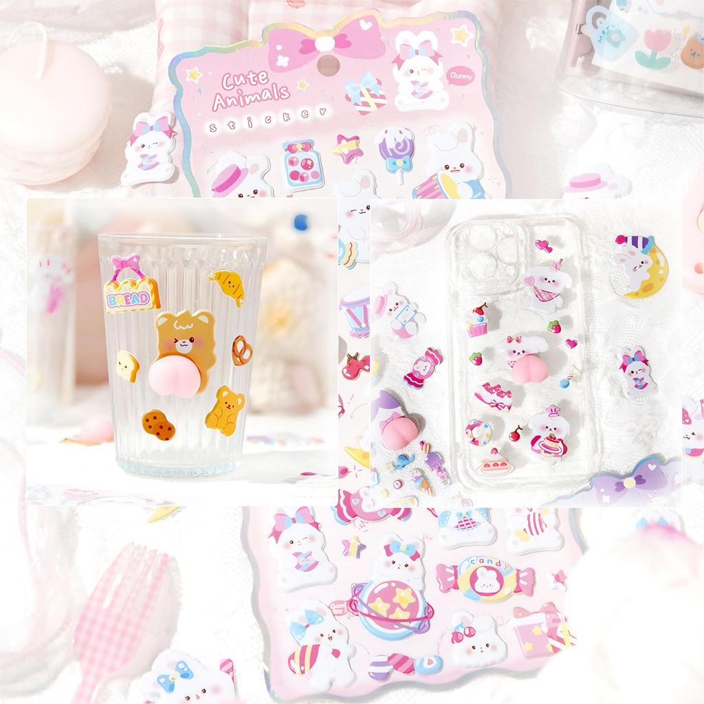 Set von 6 knetbaren 3D-PVC für Kinder und zum Dekorieren Ihres Handys Belohnungs-Bastelbedarf Weich, Aufkleber, Material, Niedlich, Mädchen, DIY, Hülle, Tagebuch, Aufkleber,