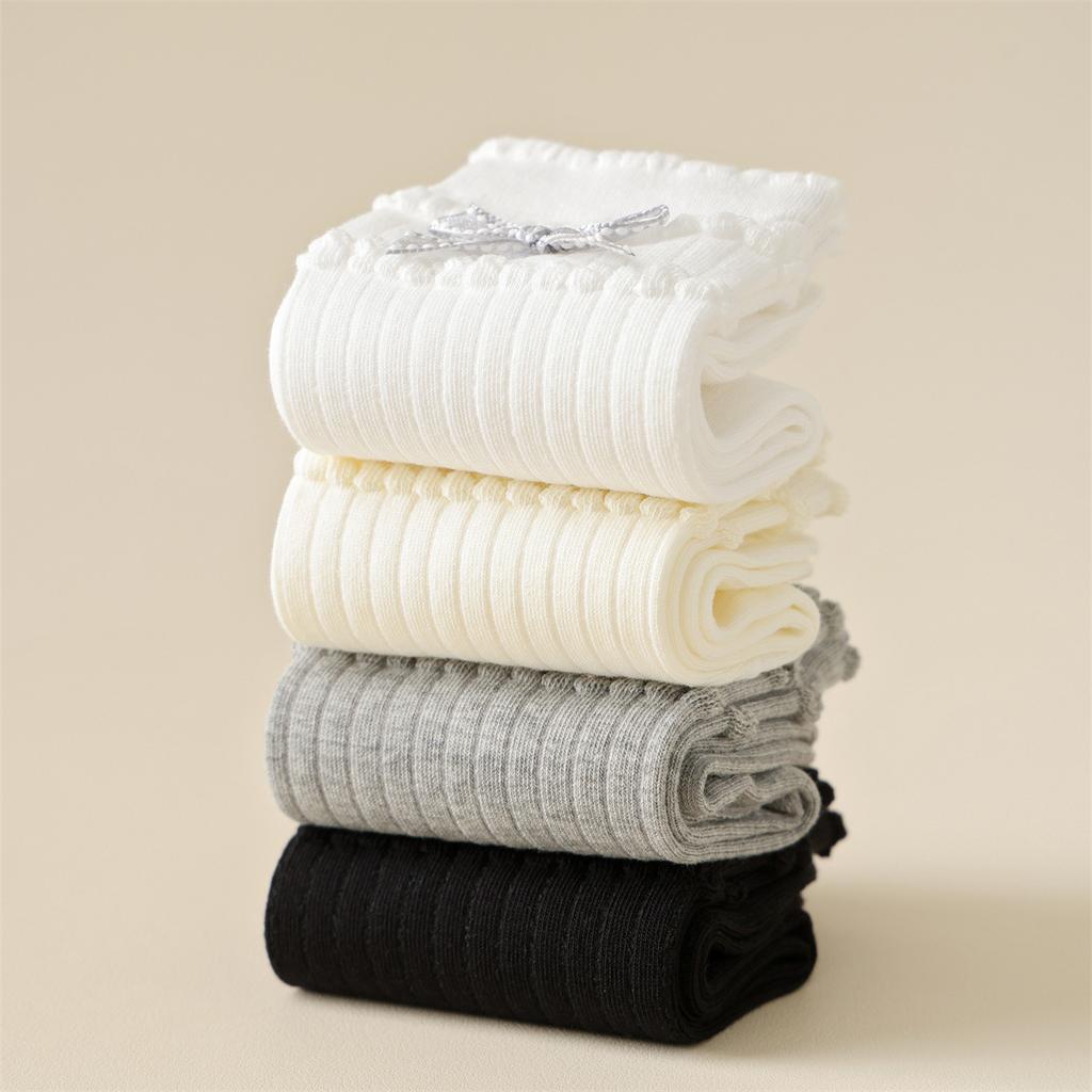 Lady Spring and Summer Thin Money All Match Lovely Bow Sweet In Tube Socks