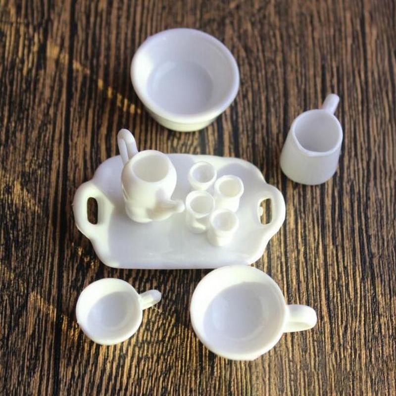10Pcs/Set Mini White Kitchenware Toys Drink Cups Dish Water Cup And Plate Tableware Miniatures Diy Pretend Play Toys