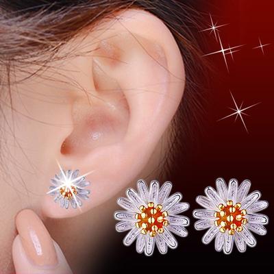 Cute Sun Flower Daisy Silver Stud Earrings Fashion Women Trendy Earrings Silver Ear Jewelry Pendant Female Accessories