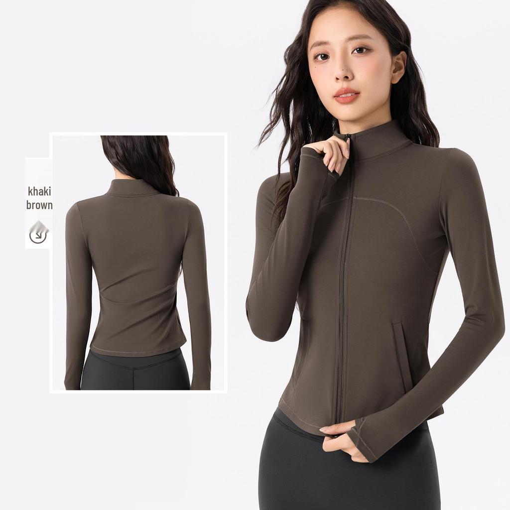 Damen-Langarm-Yoga-Jacke mit Fleece-Futter und Taschen - Schlankmachend, Warm und Ideal zum Laufen