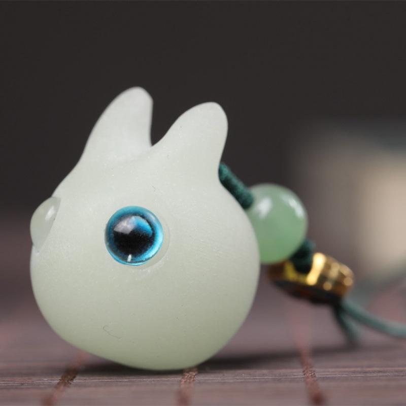 Green Sandalwood Tangyuan Rabbit Charm - Year of the Rabbit Zodiac Keyring Pendant