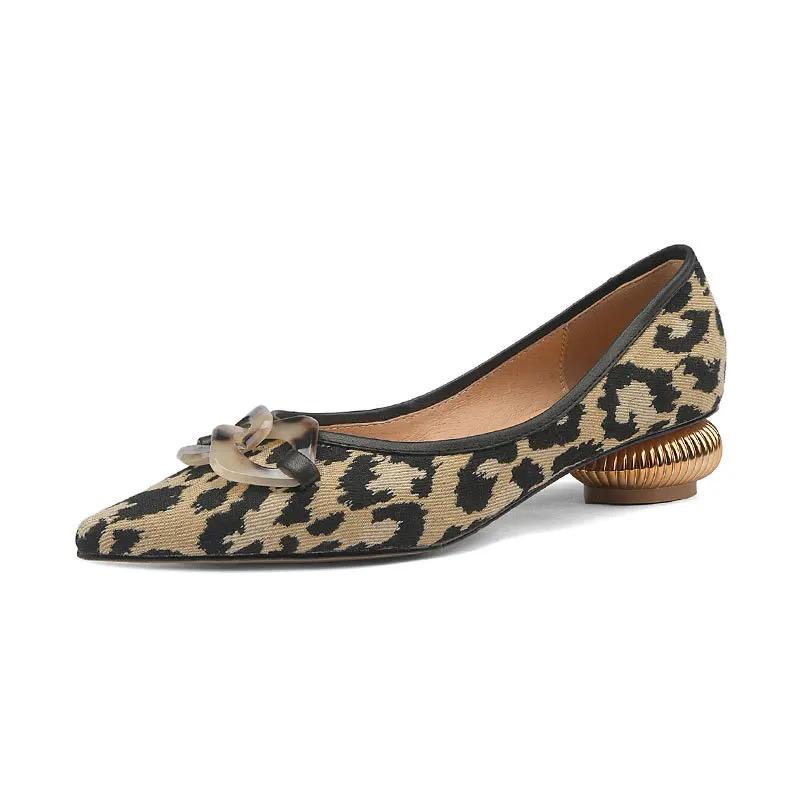 High Heels Retro Metal Buckle Pointed Flat Sole Single Shoe for Women with Leopard Print Platform Shoes Zapatos De Mujer