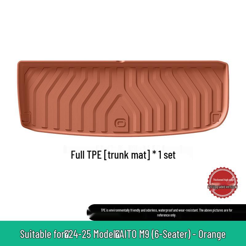 Eco-friendly TPE Car Mats Set for 2024-2025 AITO M9: Orange Floor, Seat Back, and Trunk Mats
