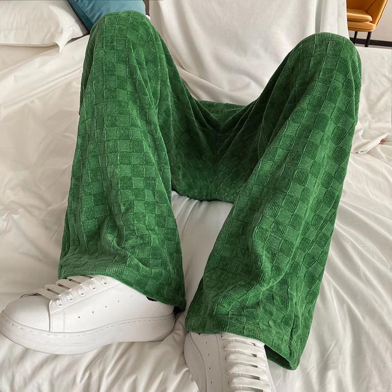

Avocado Green Checkered Wide-Leg Pants - Trendy American Design for Men XXL зелёный