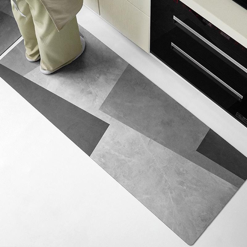 Kitchen Floor Mat Waterproof Non-Slip Oil-Resistant Leather Carpet Pvc Gray Imitation Marble Geometric Rug Home Decoration Mat