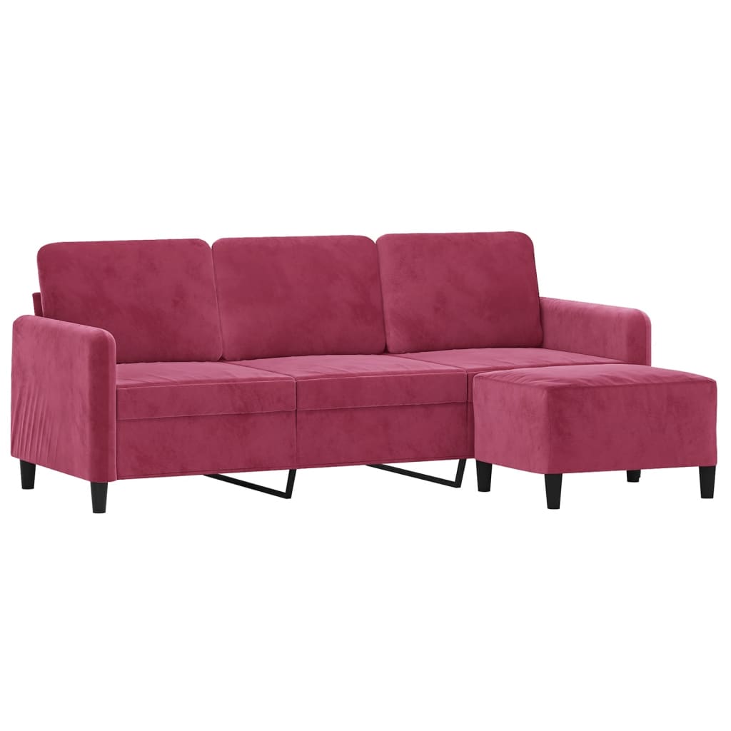 3 Seater Sofa with Ottoman In Burgundy 180 Cm Velvet