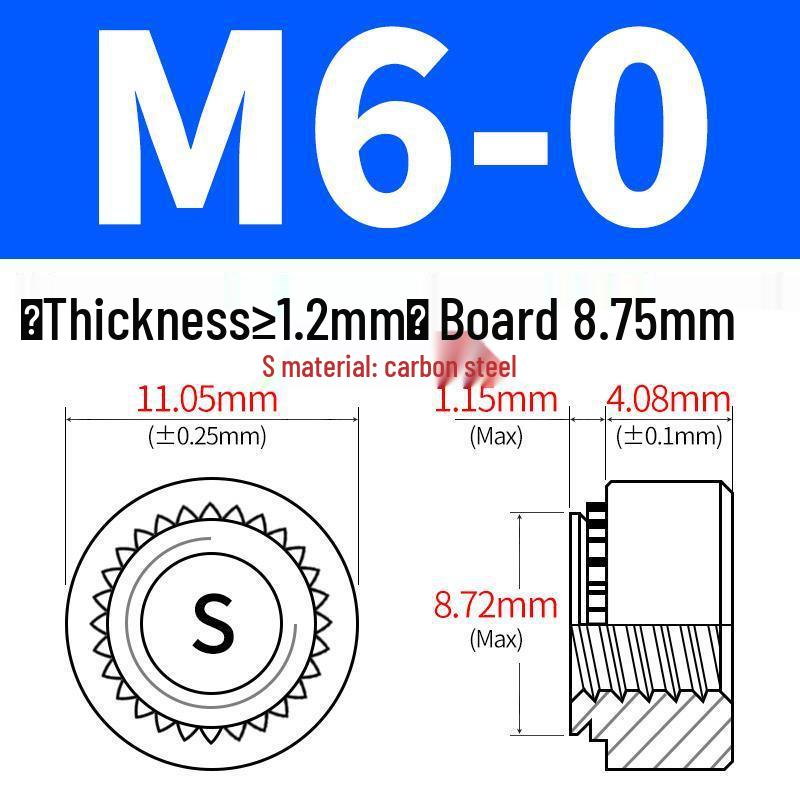 Förzinkat kolstål Clinchmuttrar för plåt - Storlekar: M2, M4, M5, M6, M8, M10, M12
