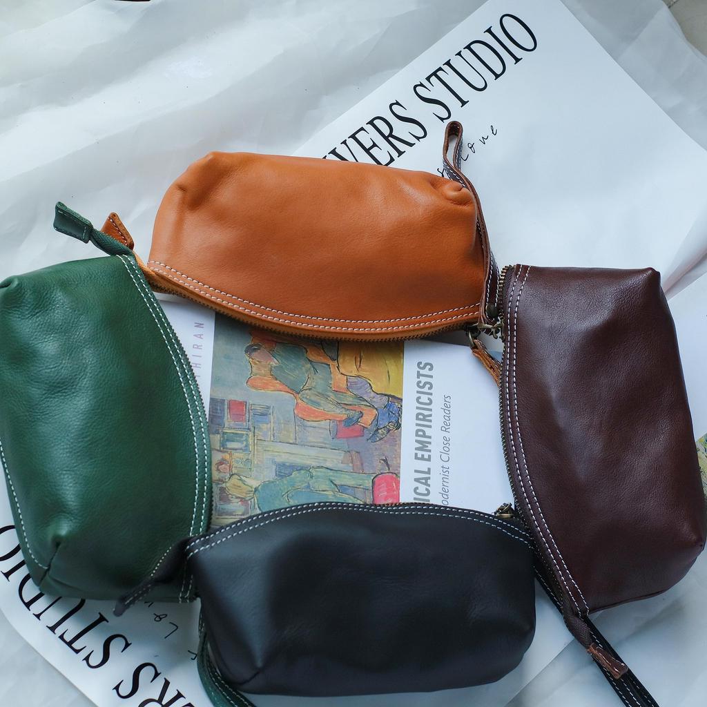 Thayakii Women's Cosmetic Pouch, Small Item Storage Bag, Cute and Fashionable Lightweight Handbag with a Simple Design, Made of Genuine Leather,