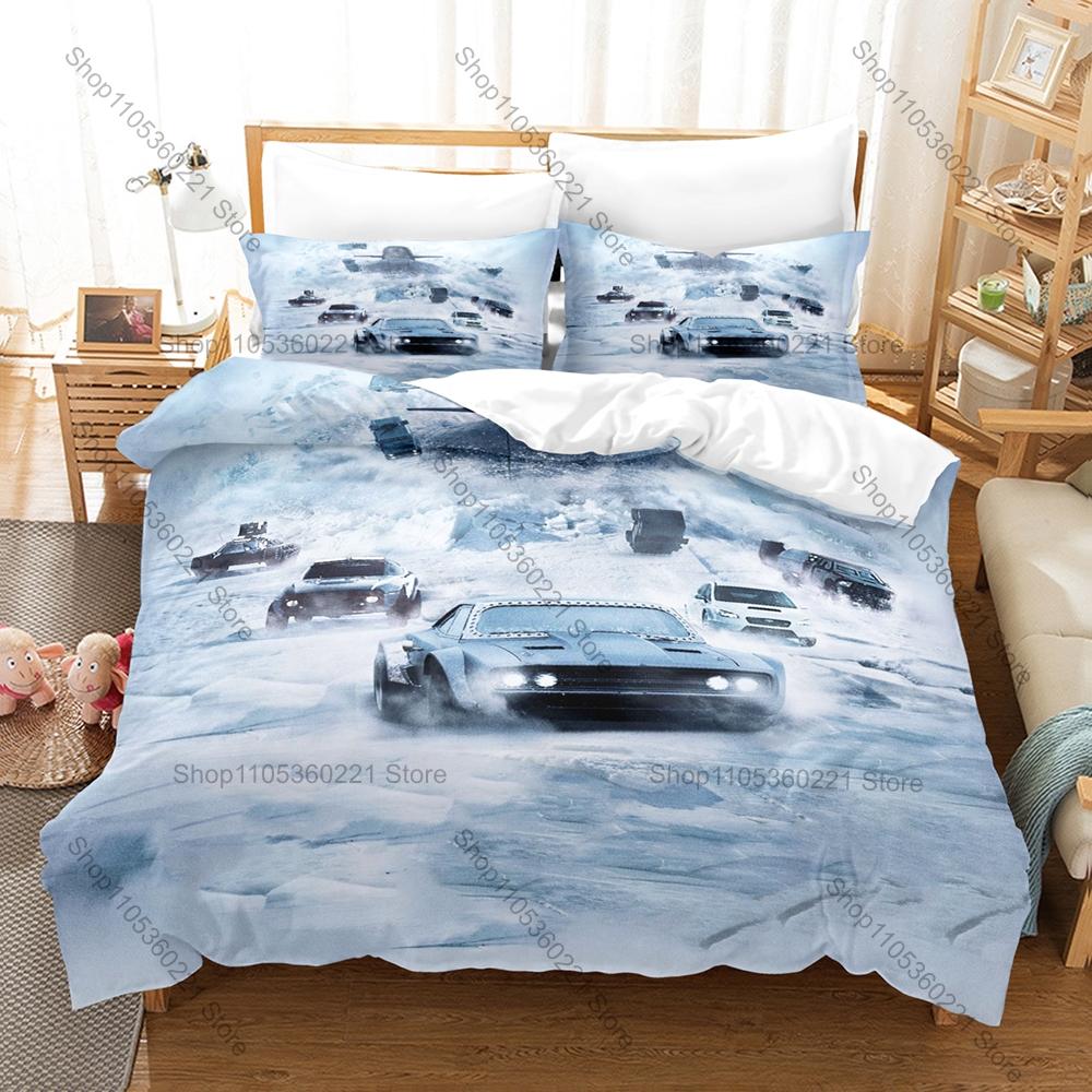 Cool Fast and Furious Classic Sports Car Dom Toretto HD Print Bedding Set Duvet Cover 2 Pillowcases Polyester Boys Racing Room D