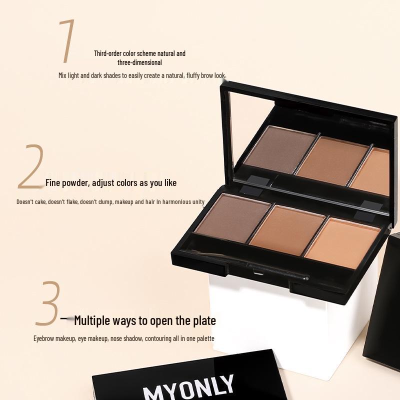 Maiolee Waterproof Three-Color Eyebrow Powder Palette: Sweatproof, Natural, Long-Lasting, Easy-to-Use for Beginners with Contouring Functionality