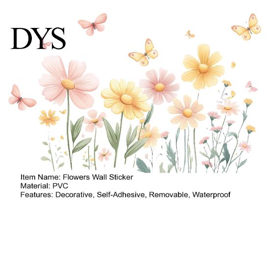 Natural Wood Bedroom Wall Accents 2Pcs Watercolor Flowers Sticker, PVC Waterproof Floral Decal with Butterflies, Removable Butterfly Decals Art Decor,