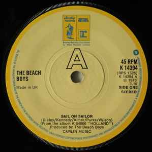 

7inch Record BEACH BOYS - Sail On Sailor K14394 Brother Records 1975 UK Rock Used