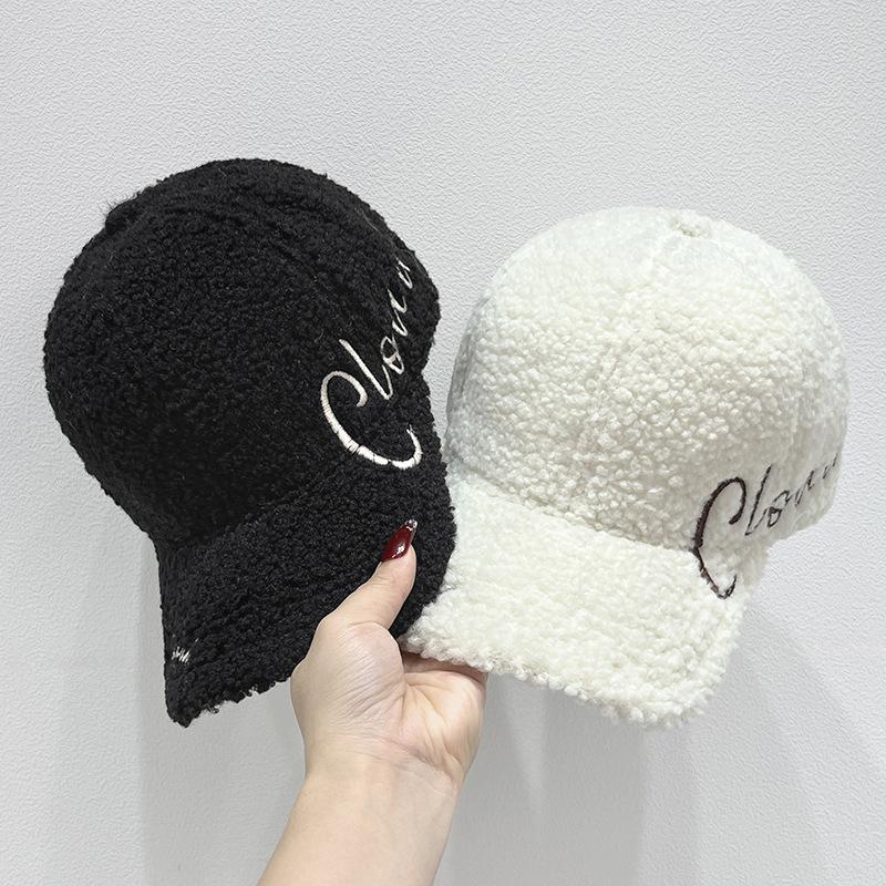 Autumn and Winter New Lamb Wool Embroidered Letter Baseball Cap Women's Outdoor Warm Fashion Cap