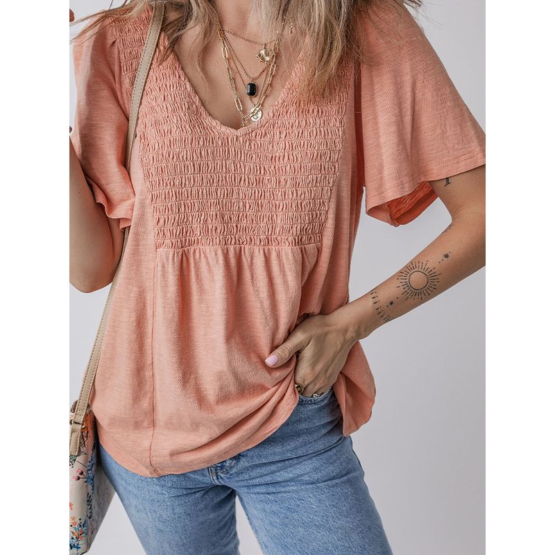 US Shiying Loose Solid Bid V neck pullover Women 2025 Summer New Simple Short sleeve T-shirt Women