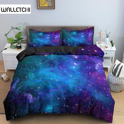 Galaxy Space Bettwäsche-Set 3D Universum Bettbezug Psychedelischer Steppdeckenbezug mit Reißverschluss Queen Double Polyester Bettdeckenbezug Kinder