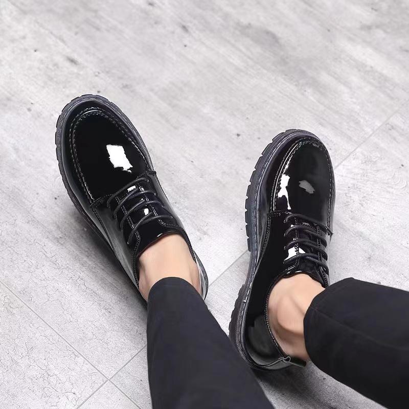 

Яркие кожаные повседневные кожаные туфли мужские деловые британские мужские туфли молодежные трендовые универсальные толстые подошвы увеличивающие рост маленькие кожаные туфли 38