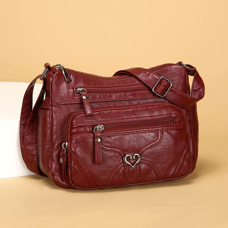 Damen Umhängetasche Große Kapazität Mehrschichtig Weiches Leder Mittelalterliche Muttertasche