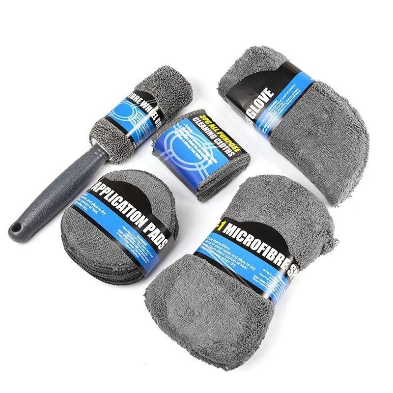 9piece/Set Car Care Cleaning Tool Auto Wash Mitt Microfiber Towel Wash Gloves Wheel Brush Pad Wash Sponge Mitt Auto Car Wash