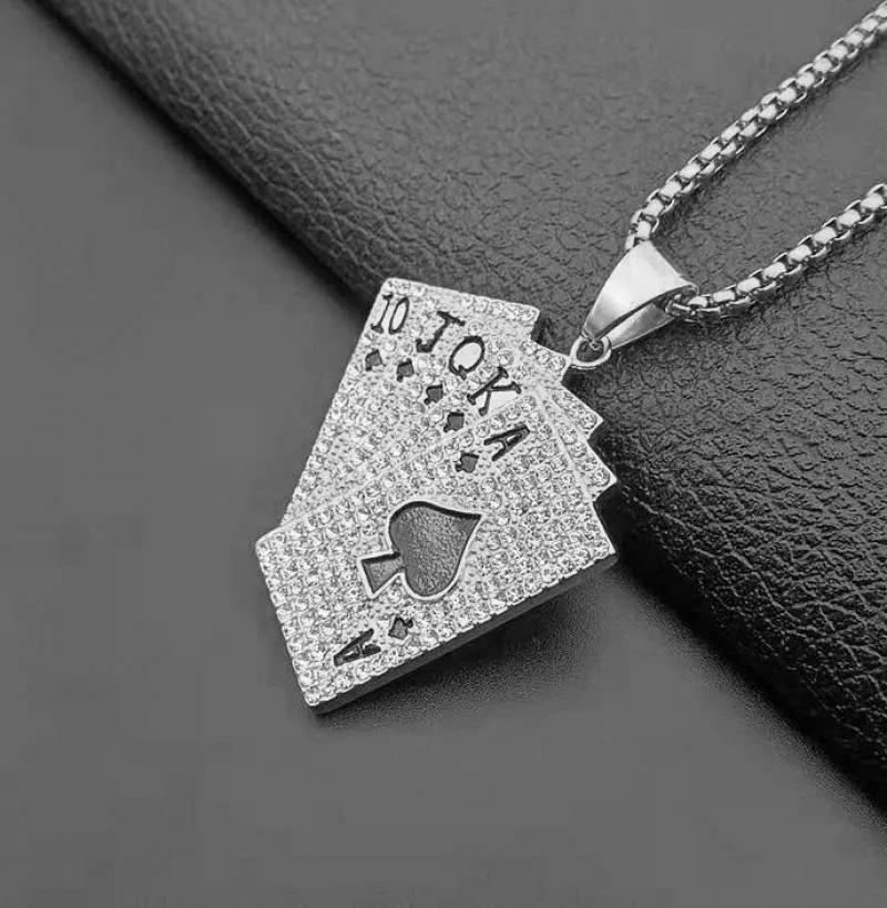 

Hip-Hop Iced Out Spades Playing Card Necklace Men s Personalized Street Hip-Hop Rock Trend Jewelry Cool Luck Necklace