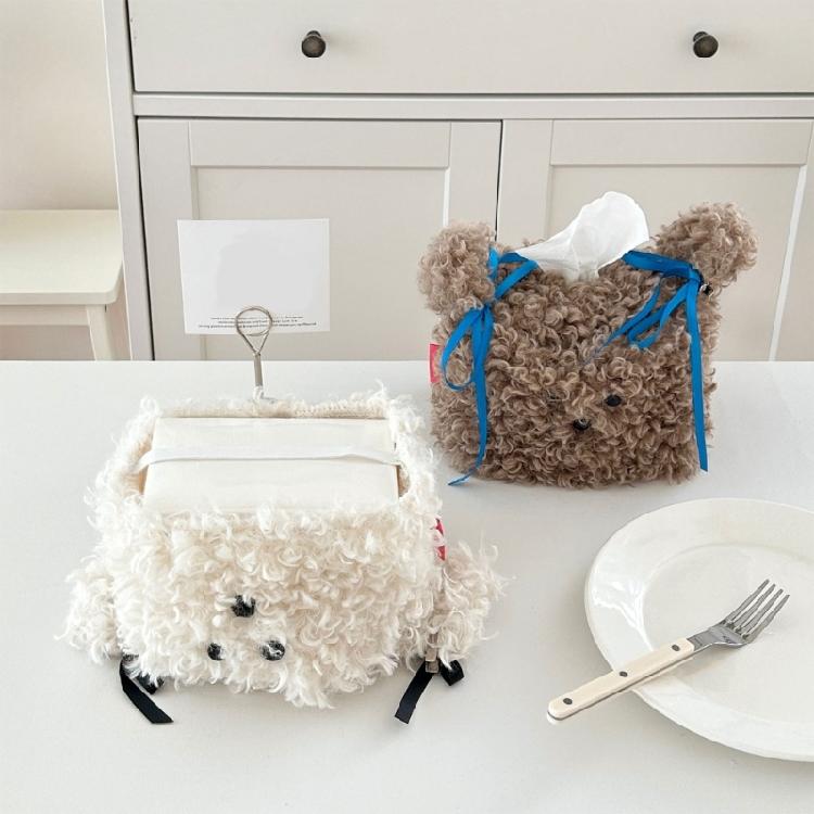 Fashionable Plush Tissue Container Portable and Multifunctional Tissue Storage Case for Household Everyday Use