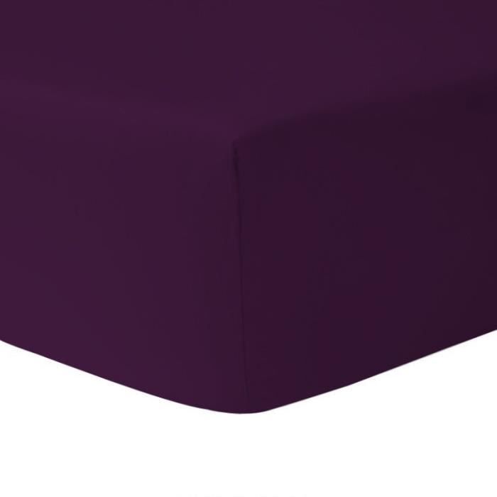 DUBLANC Drap Housse 180 x 200 cm PRUNE - 100 % coton
