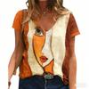 Fashion Women's V Neck T-shirt Summer Casual Plus Size Print Tops Loose Vintage Female Tee Streetwear Short Sleeve Clothes