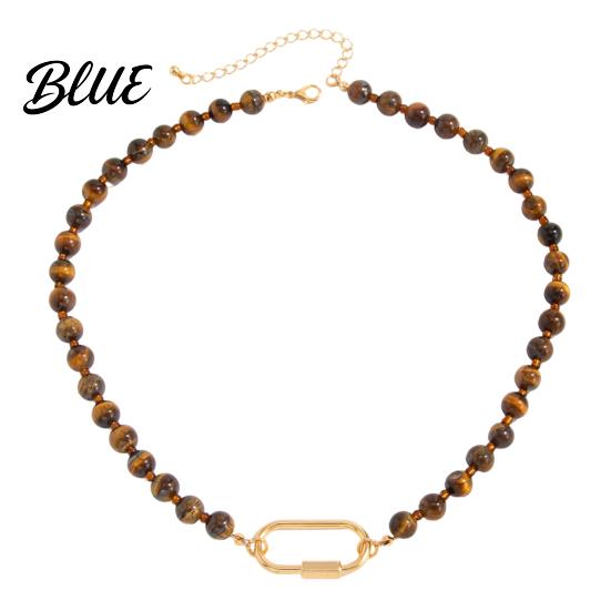 Stylish Retro Necklace Tiger Eye Bead Choker Beaded with Adjustable