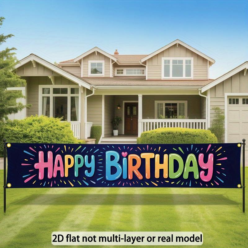 Happy Birthday Party Banner, Multicolor Text Design, Polyester Outdoor Indoor All-Season Yard Fence Home Decoration