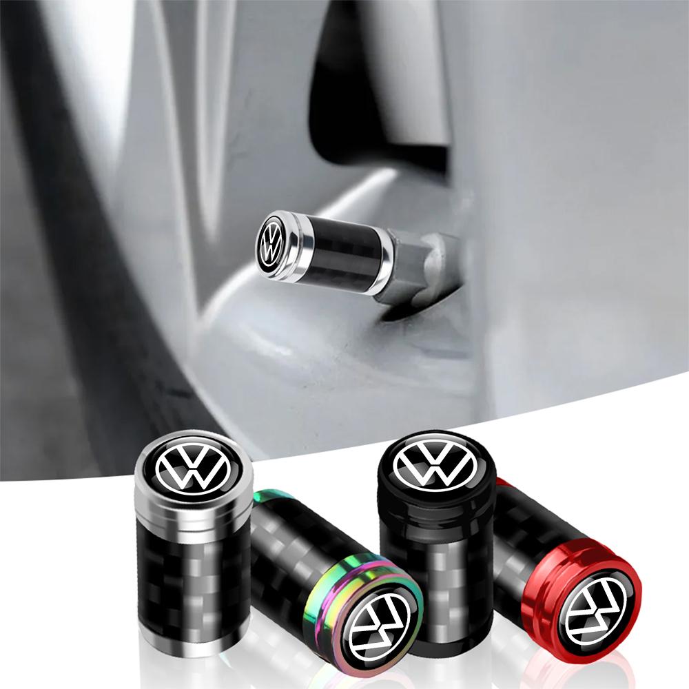 VW 4Pc Metal Car Wheel Tire Carbon Fiber Car Wheel Tires Valve Caps For Volkswagen VW Polo Passat Rline Golf Tiguan Jetta GTI Taigo EP1