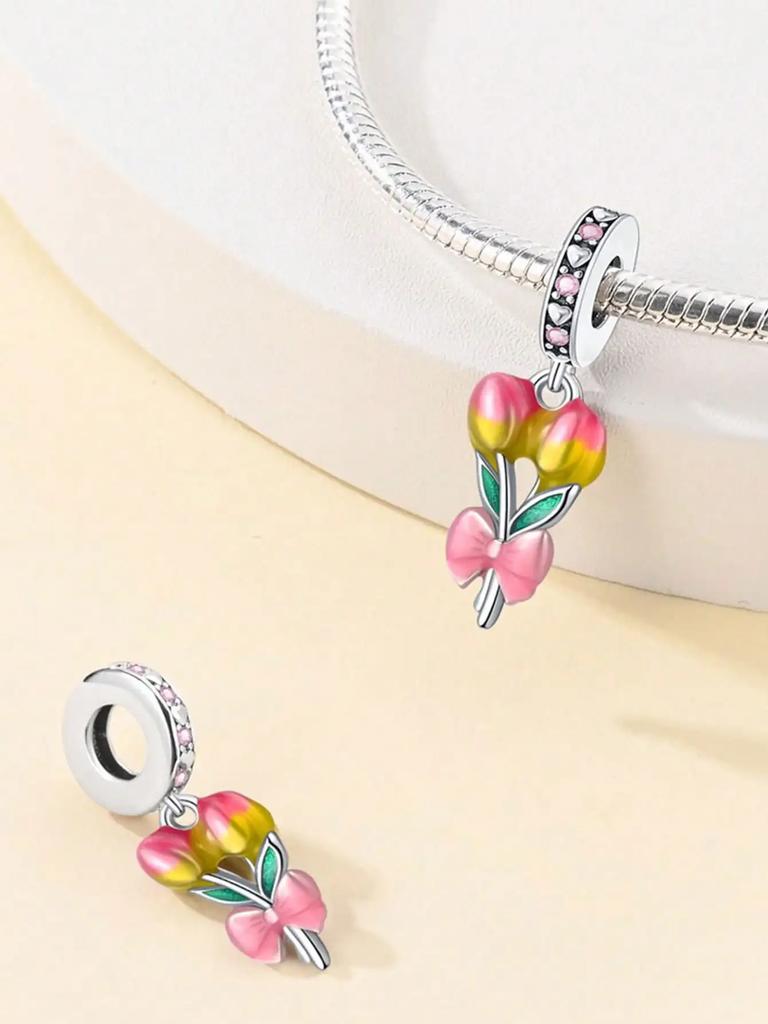 Charms Plata Copper Colors Spring Flowers Beads Charm Pendant For Original Bracelet For Women Diy Jewelry Love Gift