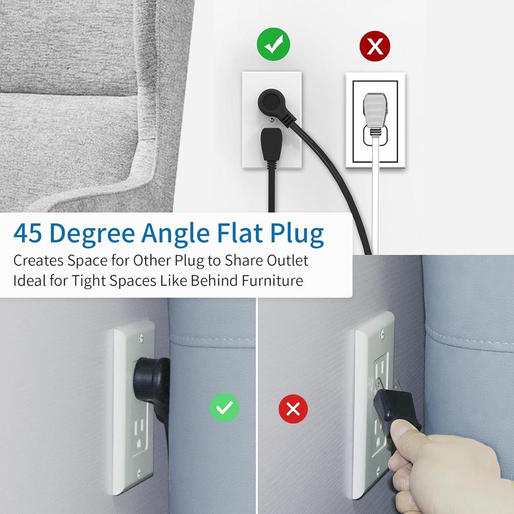 Long Extension Cord 15 Ft, NTONPOWER Ultra Thin Flat Extension Cord Under Carpet, Rug, Door, 3 Outlets Flat Plug Power Strip with 3 USB, Wall Mount,