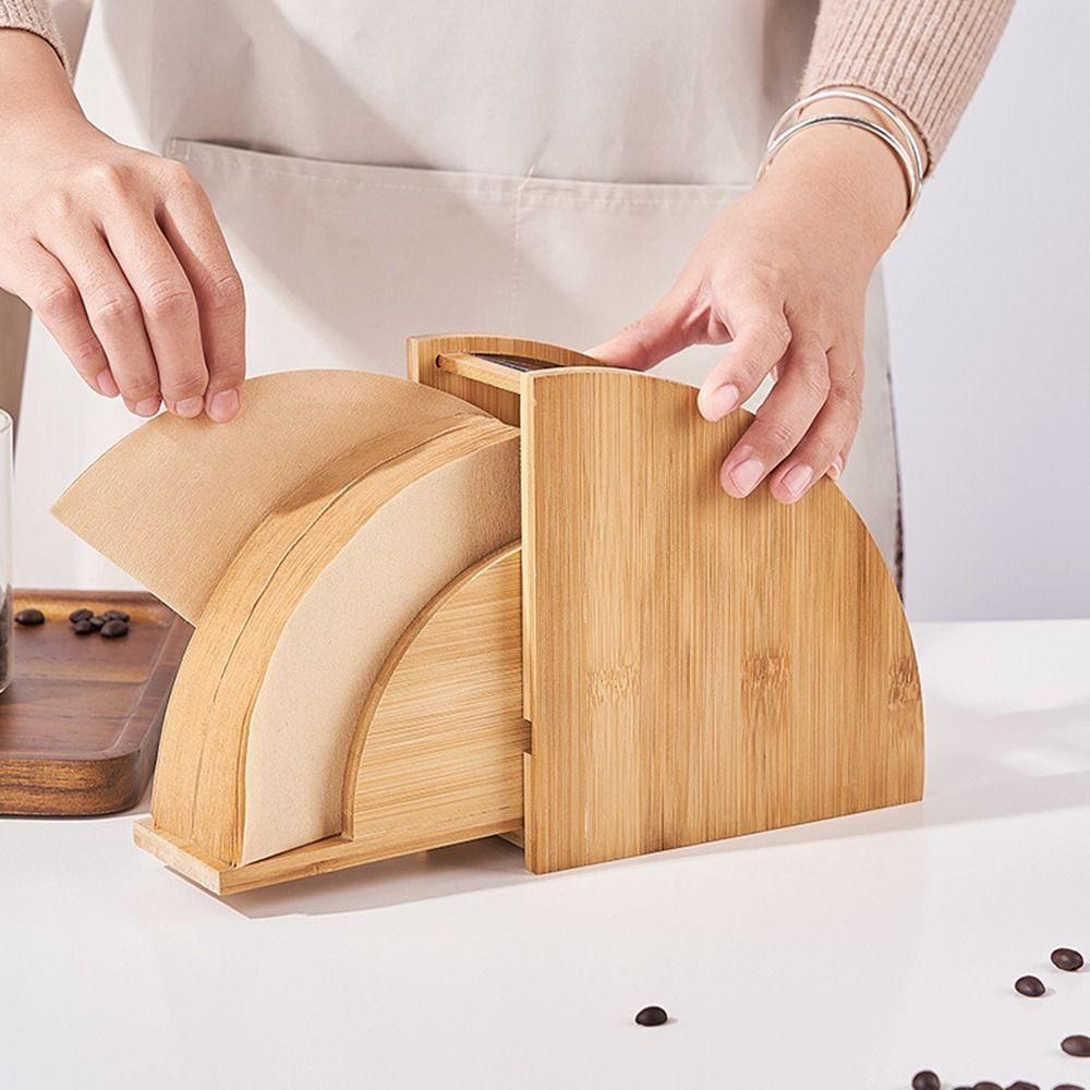 Dust-proof Coffee Filter Paper Holder Hand-operated Fanshaped Filter Paper Storage Rack Space Saving Transparent Window