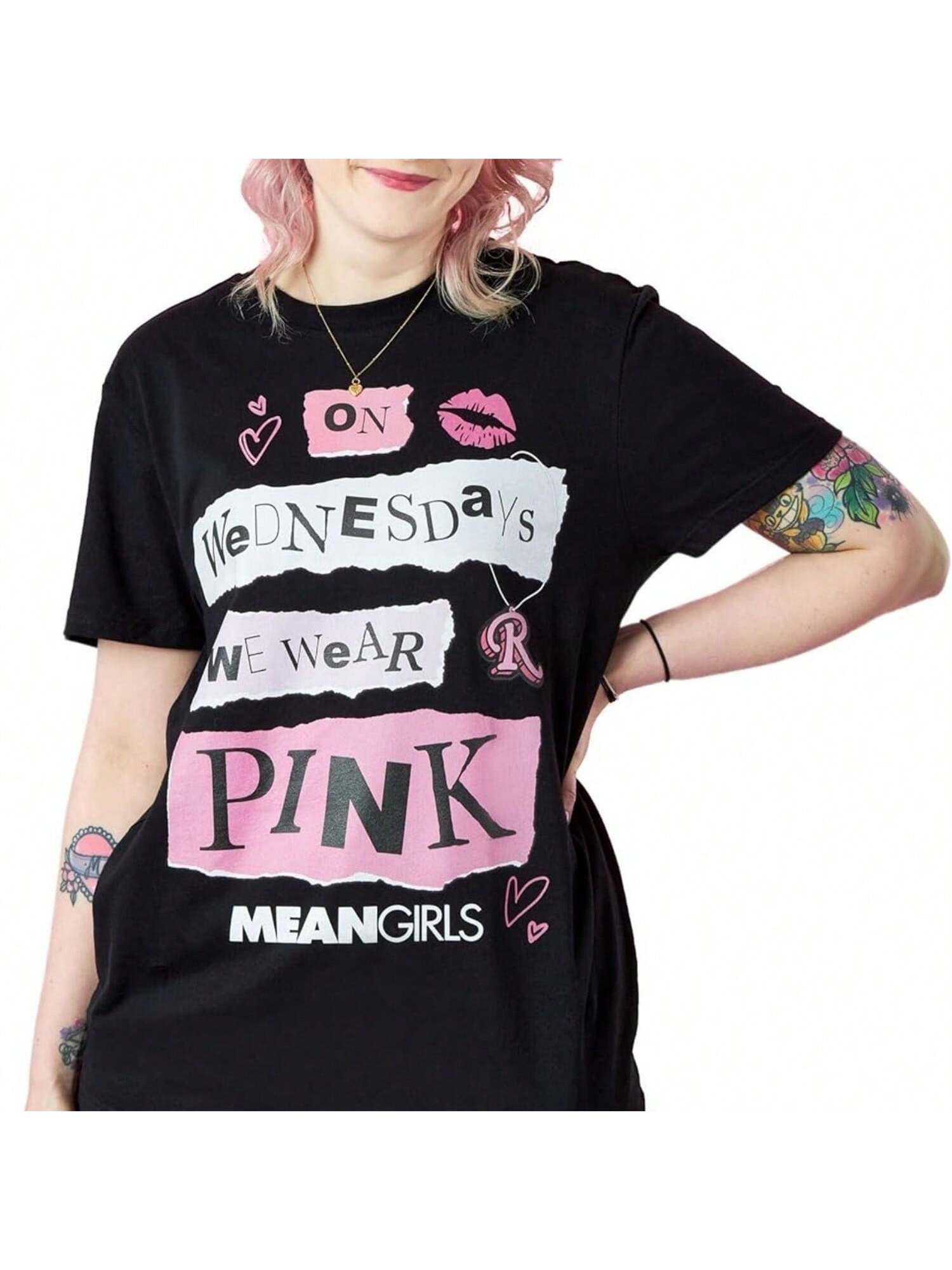 Wounisex T-Shirt On Wednesdays We Wear Pink Short Sleeve Black Graphic Tee For Adults 2004 Comedy Movie Apparel S разноцветный