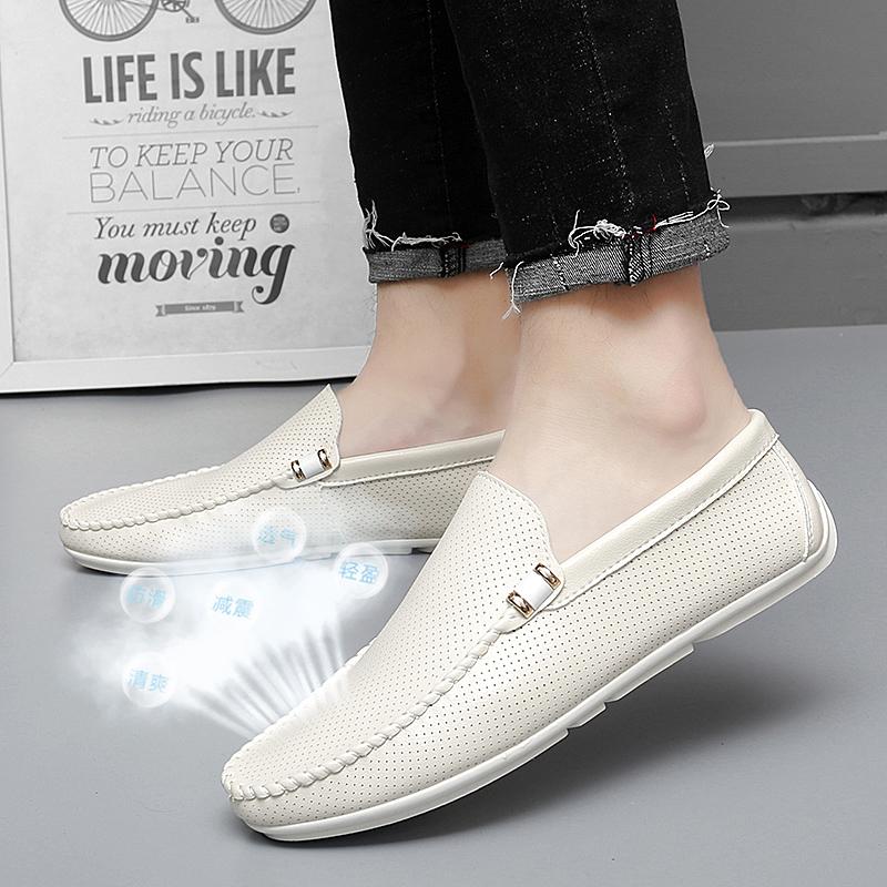Lightweight Men's Casual Shoes 2025 Summer Leather Penny Loafers Men Moccasins Hollow Out Slip on Flats Boat Mens Driving Shoes