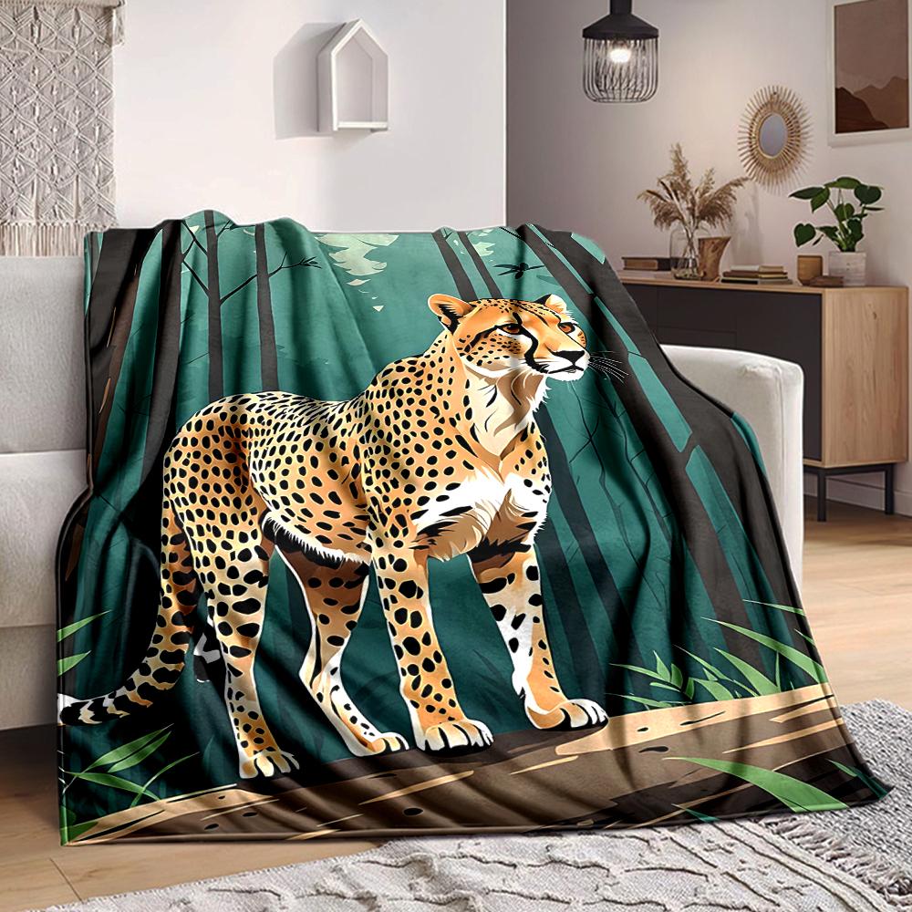 1Pc Cheetah Forest Flannel Blanket, Soft And Comfortable, Casual Warm, Camping Travel, Christmas, Halloween Xmas Gift. G1151