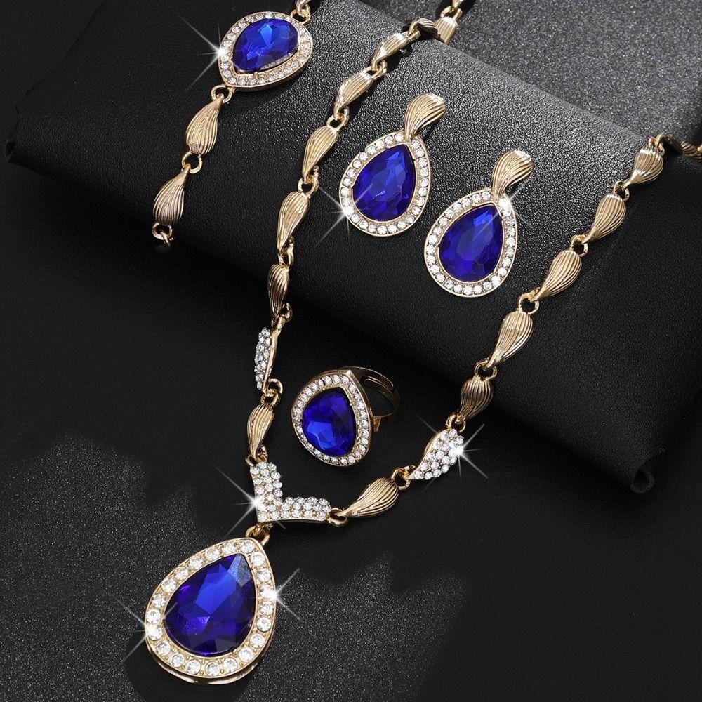 Light Luxury Rhinestone Inlaid Jewelry Set Water Drop Pendant Women Jewelry Set  Gifts