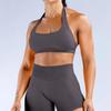 European Seamless Halter Neck Sports Vest & Ruched Yoga Shorts Set