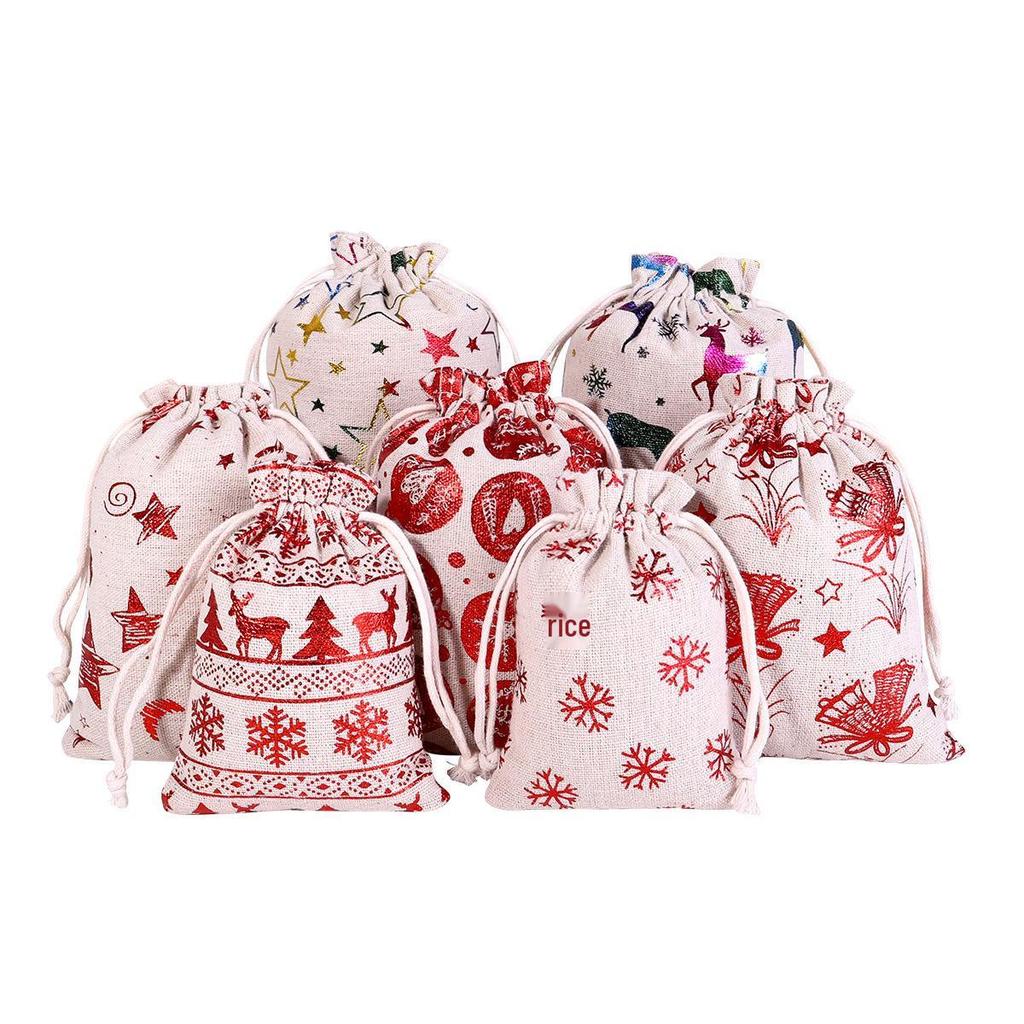 Advent Calendar Christmas Drawstring Gift Bag Set with Deer Pattern, 1-24 Count Cotton Bags