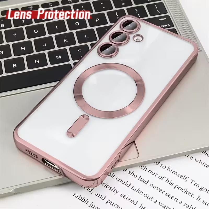 for Magsafe Magnetic wireless charge Case for Samsung Galaxy S26 S25 S24 S23 S22 Ultra S21 FE Plating Clear Soft Cover