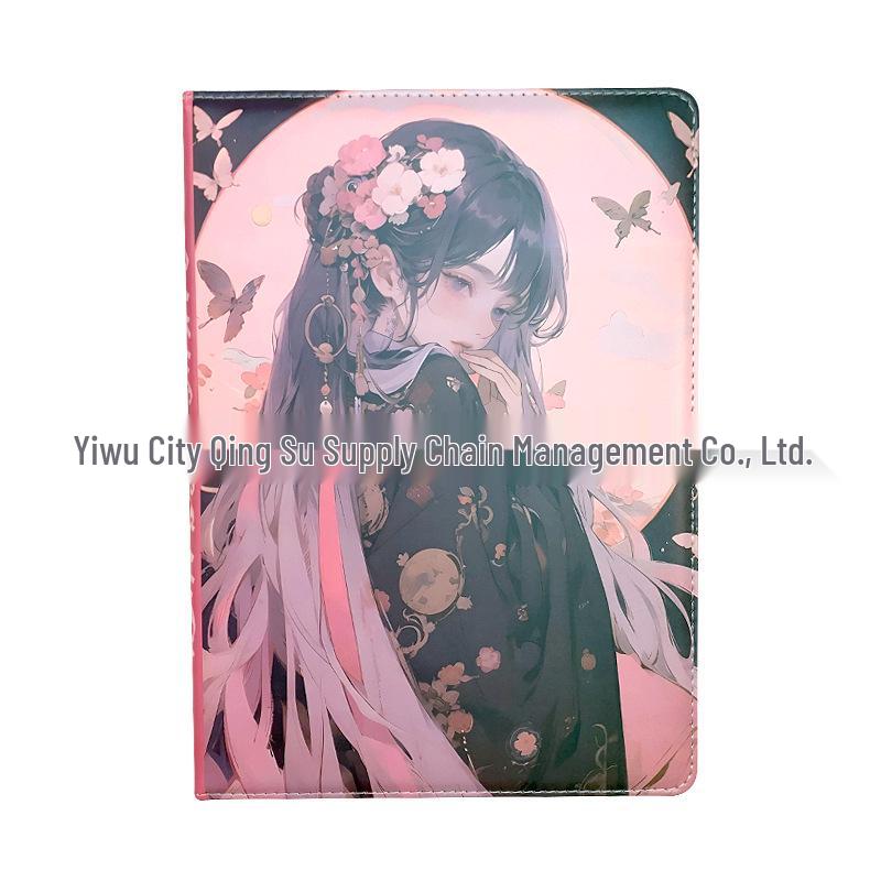 B5 Pink Anime-Style Leather Notebook: Hardcover Diary with Beautiful Girl Color Pages A-233