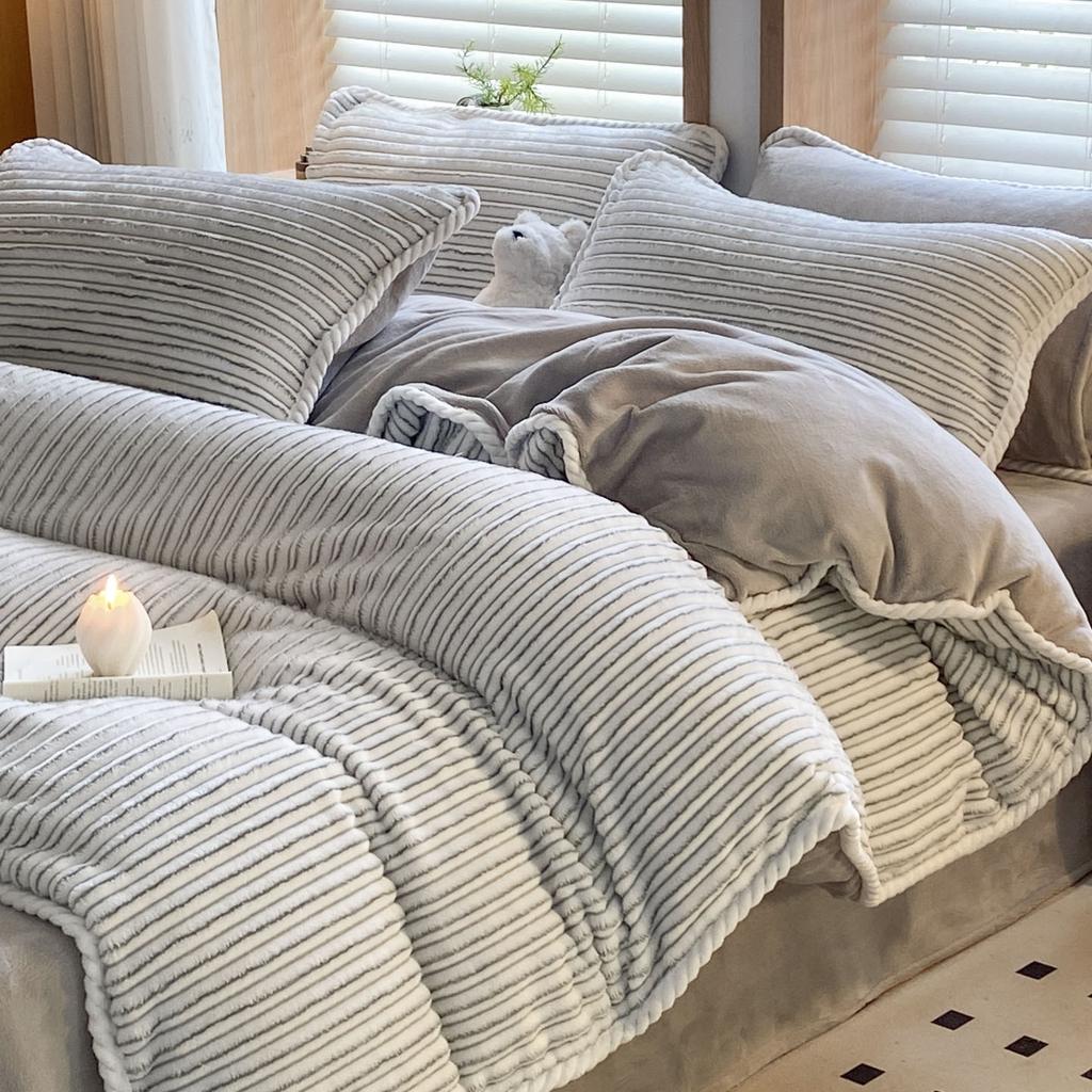 Jacquard Hemming Thickened Milk Fleece Four-Piece Set Double-Sided Fleece Quilt Cover Dormitory Three-Piece Set Bedding