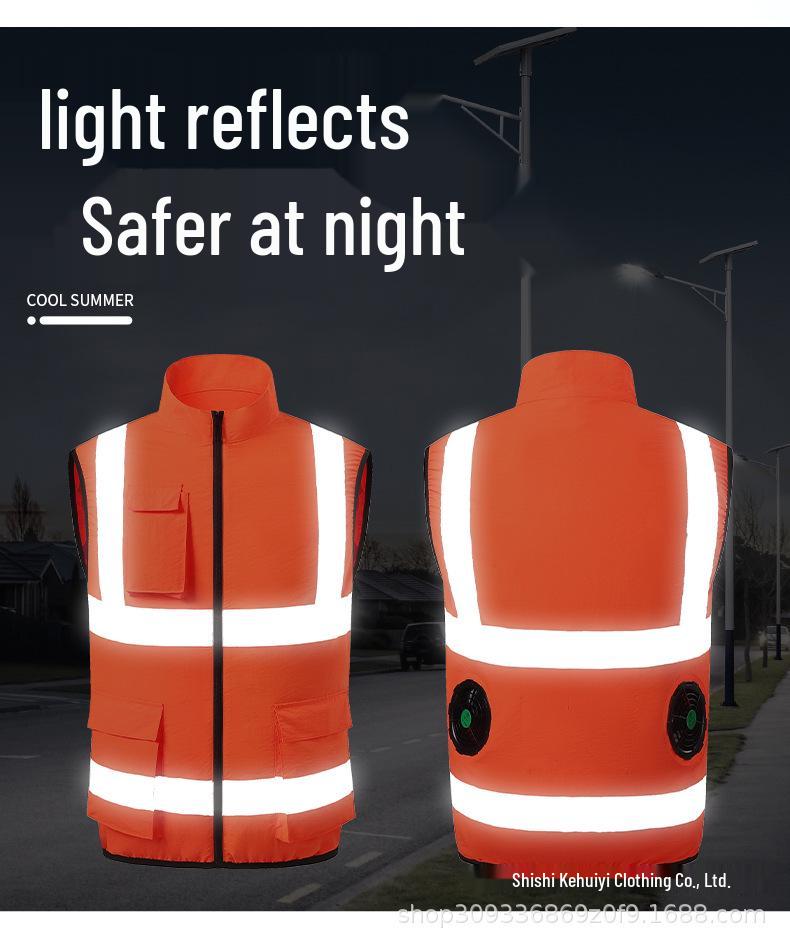 Men's Summer Cooling Vest with Fan and Reflective Strips for Construction Sites