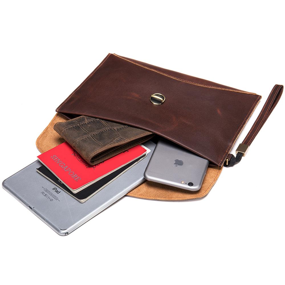 Herren Handtasche Echte Leder Dokumententasche für Herren Herren Leder Clutch Tasche für Handy Mini iPad Umschlagtasche mit Armband Geldbörse